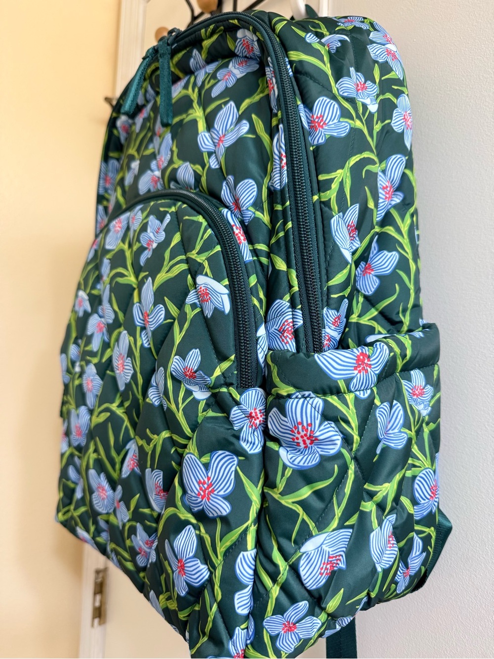Vera Bradley Dark Green Backpack with Light Blue Floral Print - Picture 10 of 13